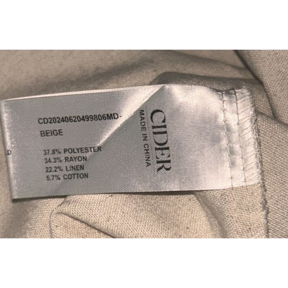 Cider Linen Blend V-Neck Solid Ruffle Ruched Midi Dress Women's 10 - Picture 9 of 10